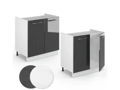 Vicco Spülenunterschrank Fame-Line Anthrazit Hochglanz/Weiß 80 cm AP Marmor