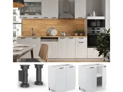 Vicco Spülenunterschrank Fame-Line Weiß Landhaus/Weiß 80 cm mit Regal ohne Arbeitsplatte