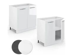 Vicco Spülenunterschrank Fame-Line Weiß Hochglanz/Weiß 80 cm mit Regal ohne Arbeitsplatte