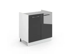 Vicco Spülenunterschrank Fame-Line Anthrazit Hochglanz/Weiß 80 cm ohne Arbeitsplatte