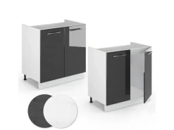 Vicco Spülenunterschrank Fame-Line Anthrazit Hochglanz/Weiß 80 cm ohne Arbeitsplatte