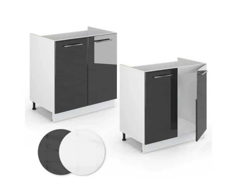 Vicco Spülenunterschrank Fame-Line Anthrazit Hochglanz/Weiß 80 cm ohne Arbeitsplatte