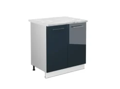 Vicco Spülenunterschrank Fame-Line Dunkelblau Hochglanz/Weiß 80 cm AP Marmor