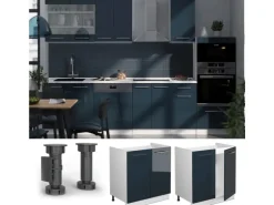 Vicco Spülenunterschrank Fame-Line Dunkelblau Hochglanz/Weiß 80 cm AP Marmor