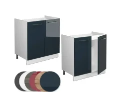 Vicco Spülenunterschrank Fame-Line Dunkelblau Hochglanz/Weiß 80 cm AP Marmor