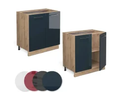 Vicco Spülenunterschrank Fame-Line Dunkelblau Hochglanz/Goldkraft Eiche 80 cm mit Regal ohne Arbeitsplatte