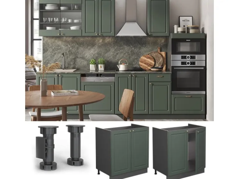 Vicco Spülenunterschrank Fame-Line Grün-Gold Landhaus/Anthrazit 80 cm AP Anthrazit