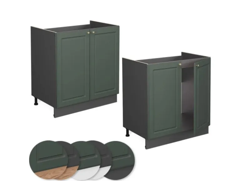 Vicco Spülenunterschrank Fame-Line Grün-Gold Landhaus/Anthrazit 80 cm AP Anthrazit