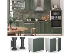 Vicco Spülenunterschrank Fame-Line Grün-Gold Landhaus/Weiß 80 cm AP Eiche