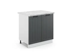 Vicco Spülenunterschrank Fame-Line Anthrazit Landhaus/Weiß 80 cm mit Regal AP Marmor