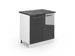 Vicco Spülenunterschrank Fame-Line Anthrazit Hochglanz/Weiß 80 cm mit Regal AP Anthrazit