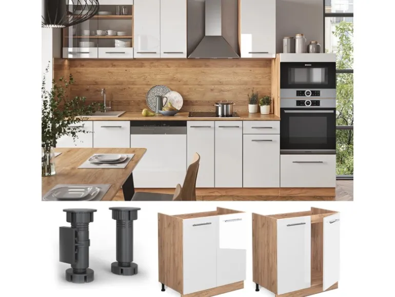 Vicco Spülenunterschrank Fame-Line Weiß Hochglanz/Goldkraft Eiche 80 cm ohne Arbeitsplatte