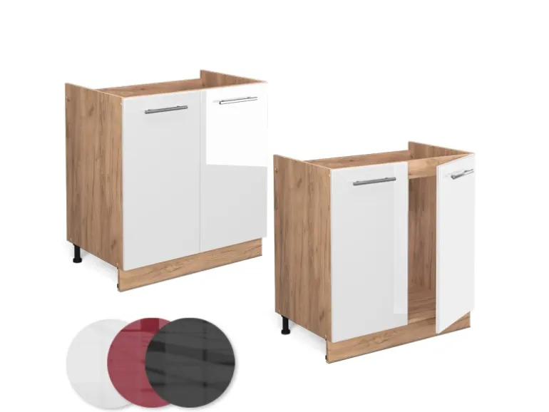 Vicco Spülenunterschrank Fame-Line Weiß Hochglanz/Goldkraft Eiche 80 cm ohne Arbeitsplatte