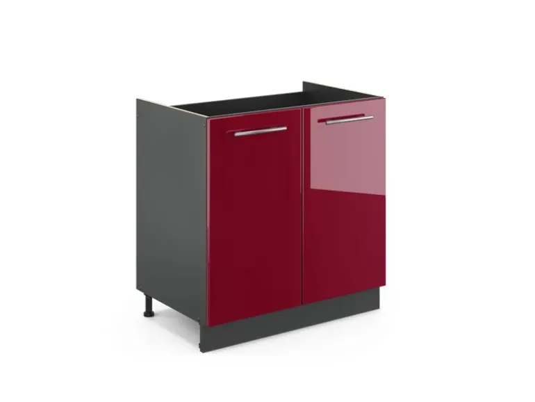 Vicco Spülenunterschrank Fame-Line Bordeaux Hochglanz/Anthrazit 80 cm ohne Arbeitsplatte