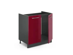 Vicco Spülenunterschrank Fame-Line Bordeaux Hochglanz/Anthrazit 80 cm ohne Arbeitsplatte