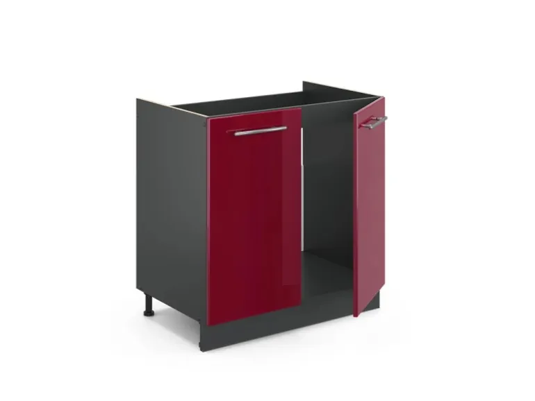 Vicco Spülenunterschrank Fame-Line Bordeaux Hochglanz/Anthrazit 80 cm ohne Arbeitsplatte