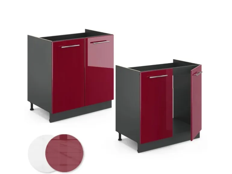 Vicco Spülenunterschrank Fame-Line Bordeaux Hochglanz/Anthrazit 80 cm ohne Arbeitsplatte