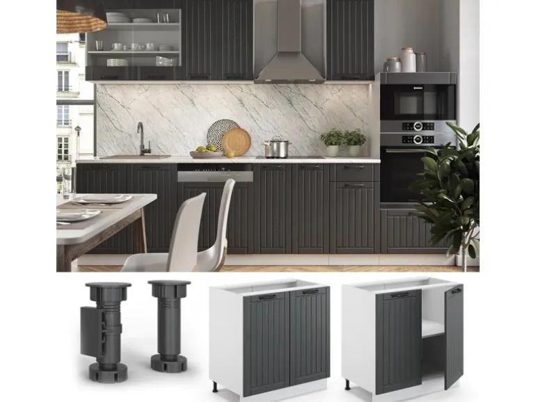 Vicco Spülenunterschrank Fame-Line Anthrazit Landhaus/Weiß 80 cm mit Regal AP Anthrazit