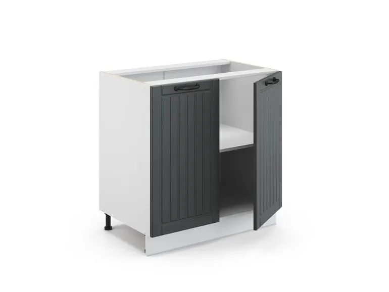 Vicco Spülenunterschrank Fame-Line Anthrazit Landhaus/Weiß 80 cm mit Regal AP Anthrazit