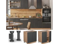 Vicco Spülenunterschrank Fame-Line Anthrazit-Gold/Goldkraft Eiche 80 cm mit Regal AP Eiche