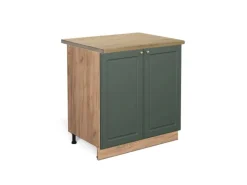 Vicco Spülenunterschrank Fame-Line Grün-Gold Landhaus/Goldkraft Eiche 80 cm mit Regal AP Eiche