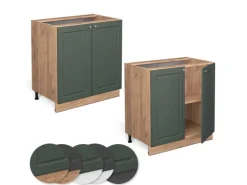 Vicco Spülenunterschrank Fame-Line Grün-Gold Landhaus/Goldkraft Eiche 80 cm mit Regal AP Eiche