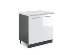 Vicco Spülenunterschrank Fame-Line Weiß Hochglanz/Anthrazit 80 cm AP Marmor