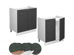 Vicco Spülenunterschrank Fame-Line Anthrazit-Gold/Weiß 80 cm AP Marmor