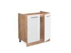 Vicco Spülenunterschrank Fame-Line Weiß Hochglanz/Goldkraft Eiche 80 cm AP Marmor