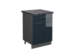 Vicco Spülenunterschrank Fame-Line Dunkelblau Hochglanz/Anthrazit 80 cm AP Eiche