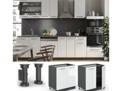 Vicco Spülenunterschrank Fame-Line Weiß Hochglanz/Anthrazit 80 cm mit Regal AP Marmor