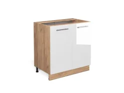 Vicco Spülenunterschrank Fame-Line Weiß Hochglanz/Goldkraft Eiche 80 cm mit Regal ohne Arbeitsplatte