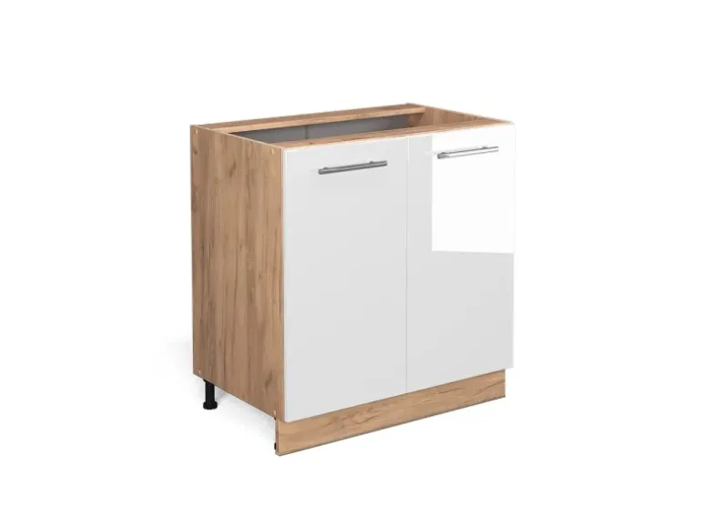 Vicco Spülenunterschrank Fame-Line Weiß Hochglanz/Goldkraft Eiche 80 cm mit Regal ohne Arbeitsplatte