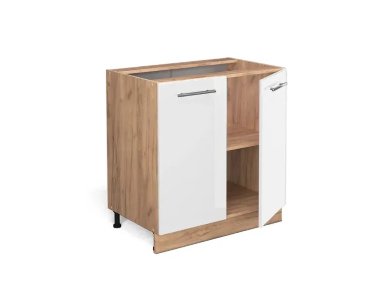 Vicco Spülenunterschrank Fame-Line Weiß Hochglanz/Goldkraft Eiche 80 cm mit Regal ohne Arbeitsplatte