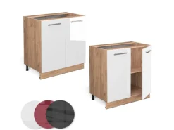 Vicco Spülenunterschrank Fame-Line Weiß Hochglanz/Goldkraft Eiche 80 cm mit Regal ohne Arbeitsplatte