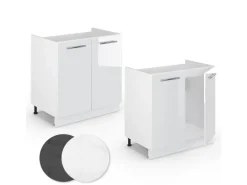 Vicco Spülenunterschrank Fame-Line Weiß Hochglanz/Weiß 80 cm ohne Arbeitsplatte