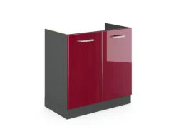 Vicco Spülenunterschrank R-Line Bordeaux Hochglanz/Anthrazit 80 cm ohne Arbeitsplatte
