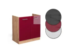 Vicco Spülenunterschrank R-Line Bordeaux Hochglanz/Goldkraft Eiche 80 cm AP Eiche