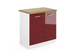 Vicco Spülenunterschrank R-Line Bordeaux Hochglanz/Weiß 80 cm AP Eiche