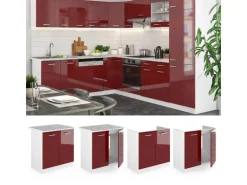 Vicco Spülenunterschrank R-Line Bordeaux Hochglanz/Weiß 80 cm AP Eiche