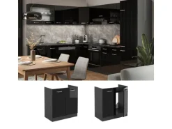 Vicco Spülenunterschrank R-Line Schwarz Hochglanz/Anthrazit 80 cm ohne Arbeitsplatte