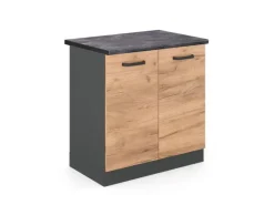 Vicco Spülenunterschrank R-Line Goldkraft Eiche/Anthrazit 80 cm AP Anthrazit mit Anthrazit Korpus