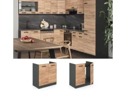 Vicco Spülenunterschrank R-Line Goldkraft Eiche/Anthrazit 80 cm AP Anthrazit mit Anthrazit Korpus