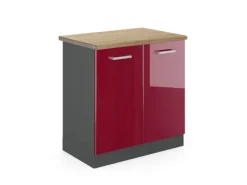 Vicco Spülenunterschrank R-Line Bordeaux Hochglanz/Anthrazit 80 cm AP Eiche