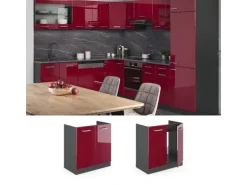 Vicco Spülenunterschrank R-Line Bordeaux Hochglanz/Anthrazit 80 cm AP Eiche