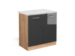 Vicco Spülenunterschrank R-Line Anthrazit Hochglanz/Goldkraft Eiche 80 cm AP Marmor