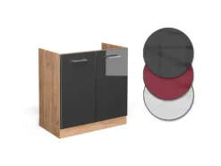 Vicco Spülenunterschrank R-Line Anthrazit Hochglanz/Goldkraft Eiche 80 cm AP Marmor