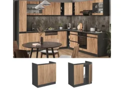 Vicco Spülenunterschrank R-Line Goldkraft Eiche/Anthrazit 80 cm J-Shape ohne Arbeitsplatte