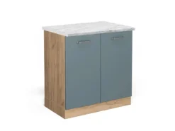 Vicco Spülenunterschrank R-Line Blau-Grau/Goldkraft Eiche 80 cm AP Marmor