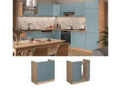 Vicco Spülenunterschrank R-Line Blau-Grau/Goldkraft Eiche 80 cm AP Marmor
